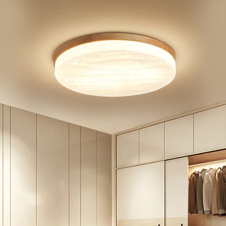 Wood-Rim LED Flush Ceiling Light