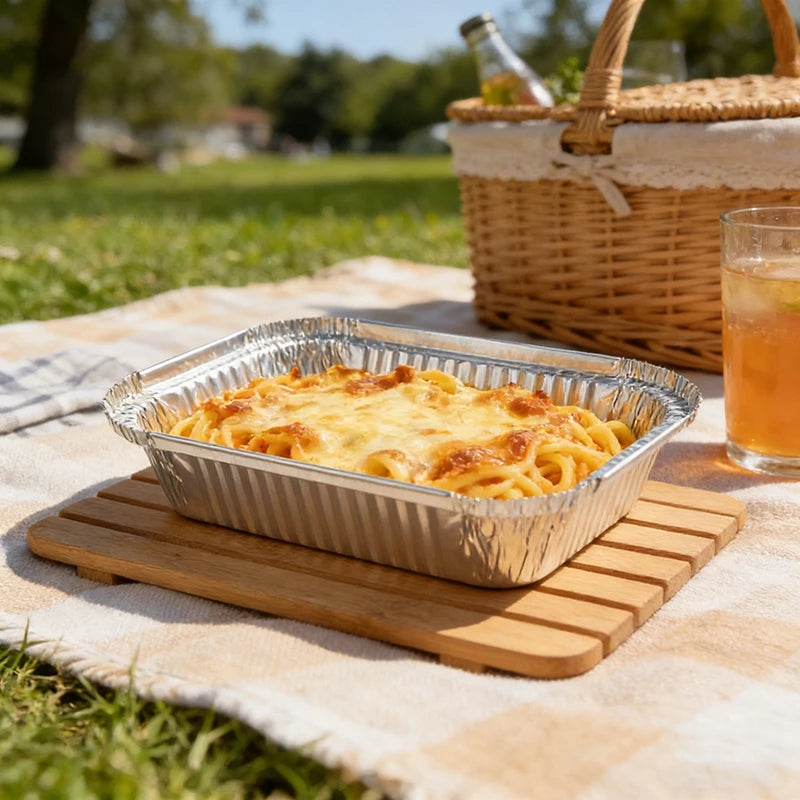 710Ml Rectangle Silver Foil Tray Disposable Aluminum Baking Pan for Oven Grill Roasting Fish BBQ Takeaway Food Container