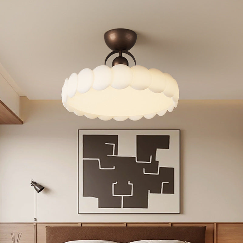 Elegant Traditional French-Style Round Iron LED Ceiling Light, Semi-Flush Mount for Bedroom
