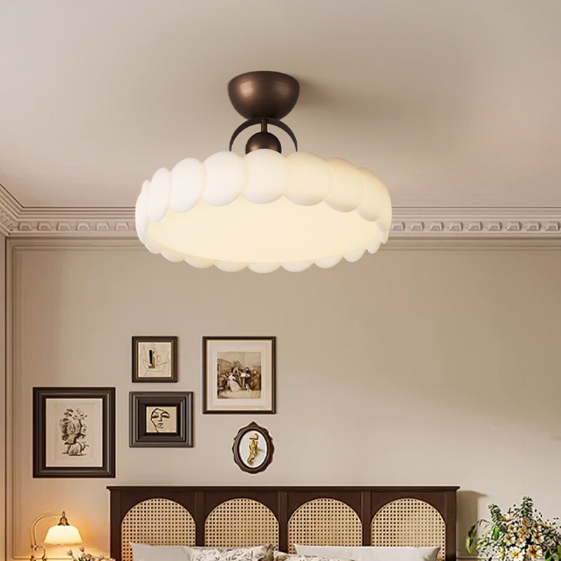 Elegant Traditional French-Style Round Iron LED Ceiling Light, Semi-Flush Mount for Bedroom