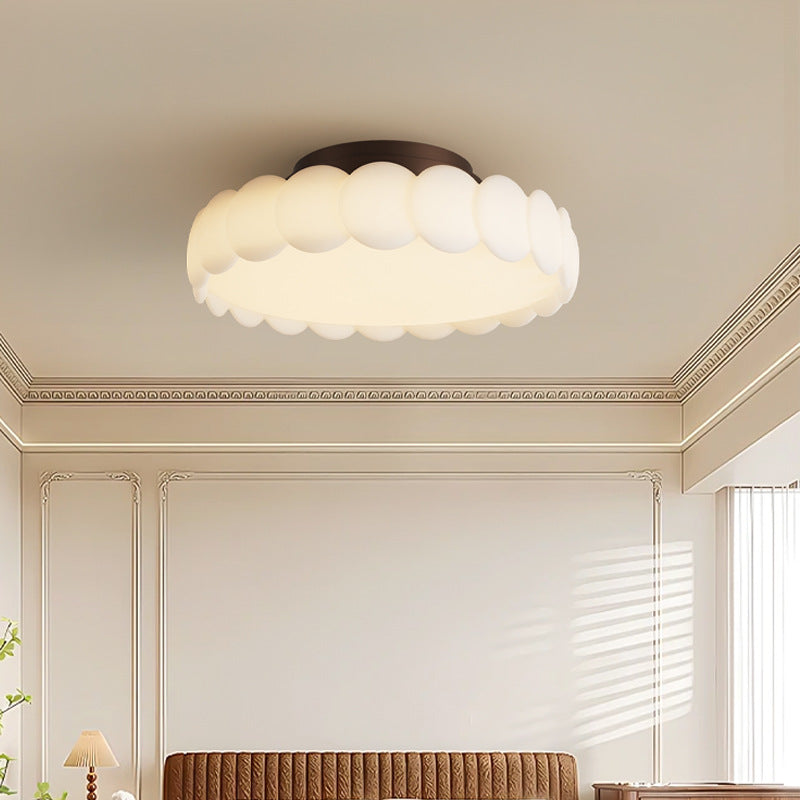 Elegant Traditional French-Style Round Iron LED Ceiling Light, Semi-Flush Mount for Bedroom