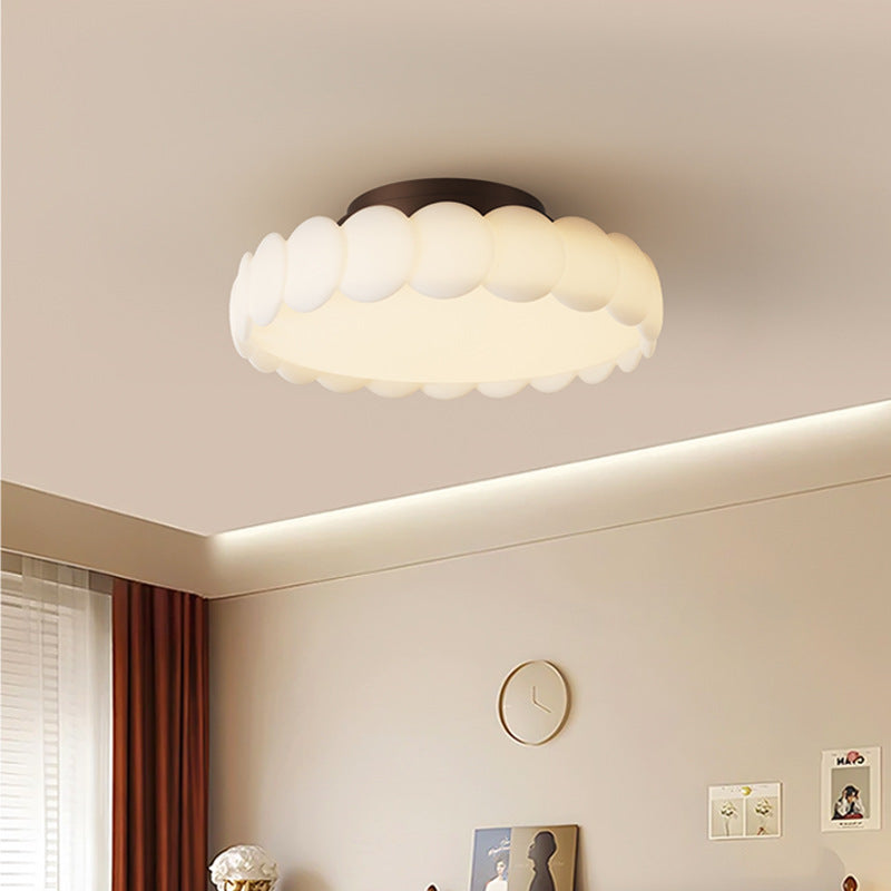 Elegant Traditional French-Style Round Iron LED Ceiling Light, Semi-Flush Mount for Bedroom