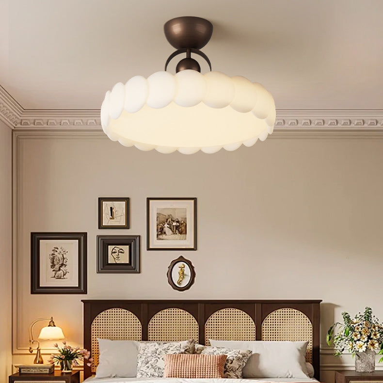 Elegant Traditional French-Style Round Iron LED Ceiling Light, Semi-Flush Mount for Bedroom