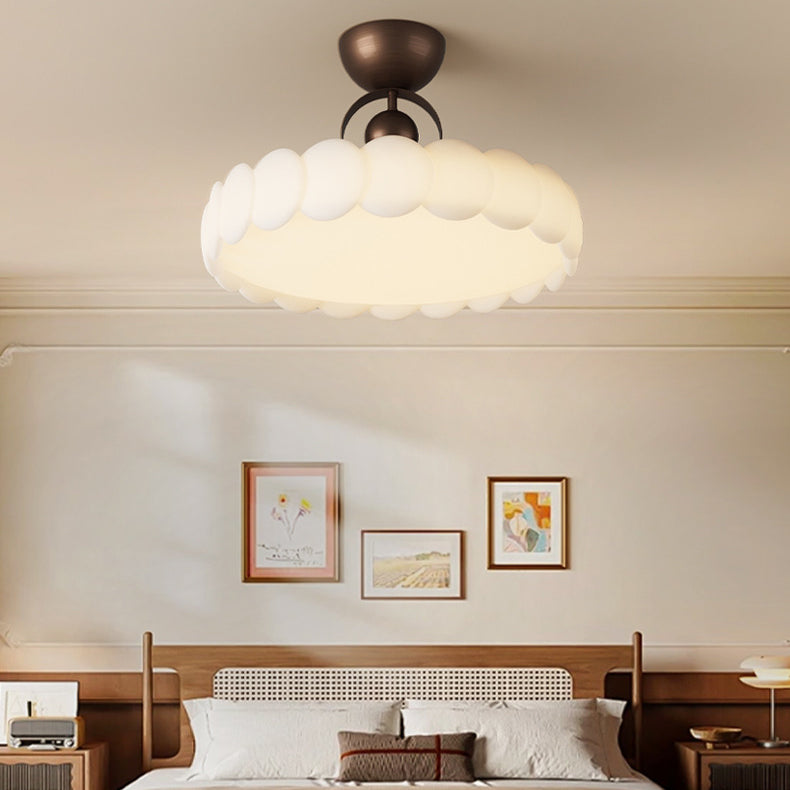 Elegant Traditional French-Style Round Iron LED Ceiling Light, Semi-Flush Mount for Bedroom