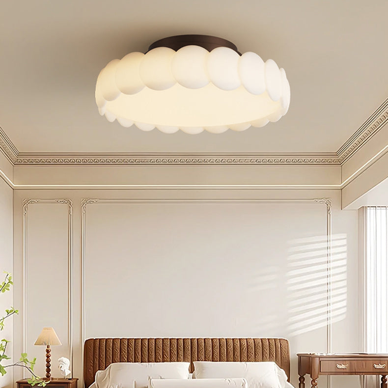 Elegant Traditional French-Style Round Iron LED Ceiling Light, Semi-Flush Mount for Bedroom