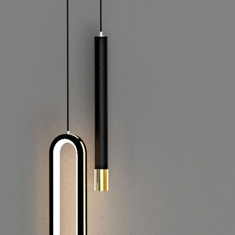 Chic Modern Minimalist Elliptical LED Pendant Light in Iron, Aluminum & Acrylic - Perfect for Bedroom