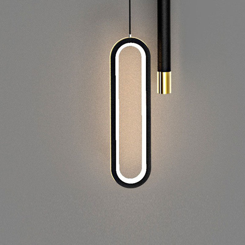 Chic Modern Minimalist Elliptical LED Pendant Light in Iron, Aluminum & Acrylic - Perfect for Bedroom