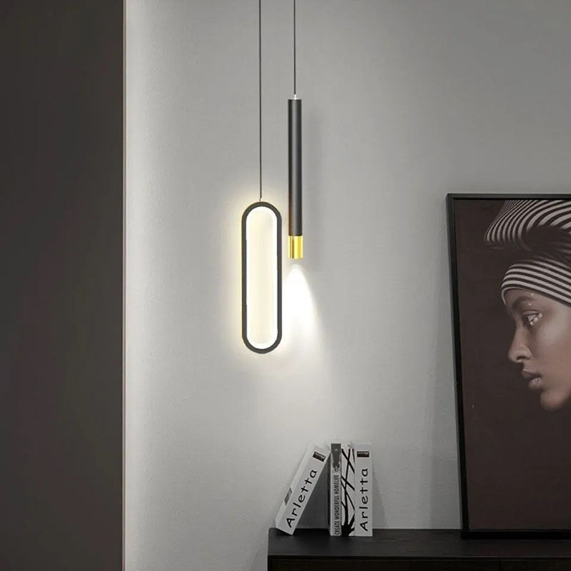 Chic Modern Minimalist Elliptical LED Pendant Light in Iron, Aluminum & Acrylic - Perfect for Bedroom