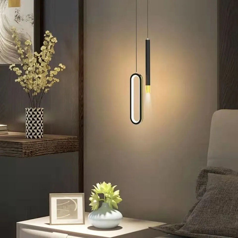 Chic Modern Minimalist Elliptical LED Pendant Light in Iron, Aluminum & Acrylic - Perfect for Bedroom