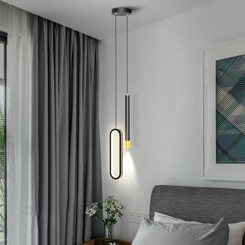 Chic Modern Minimalist Elliptical LED Pendant Light in Iron, Aluminum & Acrylic - Perfect for Bedroom