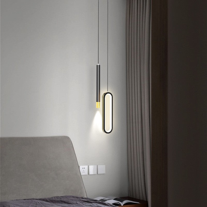 Chic Modern Minimalist Elliptical LED Pendant Light in Iron, Aluminum & Acrylic - Perfect for Bedroom