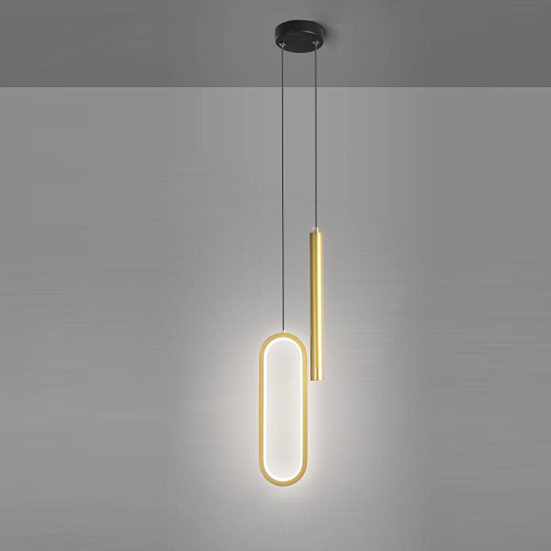 Chic Modern Minimalist Elliptical LED Pendant Light in Iron, Aluminum & Acrylic - Perfect for Bedroom