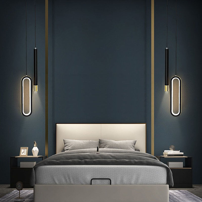 Chic Modern Minimalist Elliptical LED Pendant Light in Iron, Aluminum & Acrylic - Perfect for Bedroom