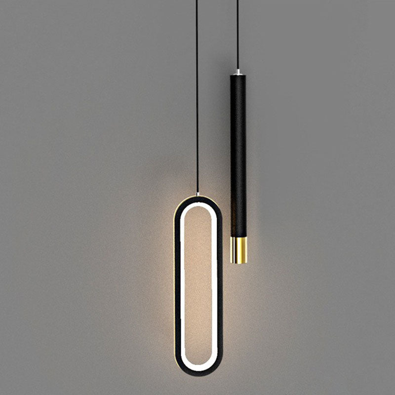 Chic Modern Minimalist Elliptical LED Pendant Light in Iron, Aluminum & Acrylic - Perfect for Bedroom