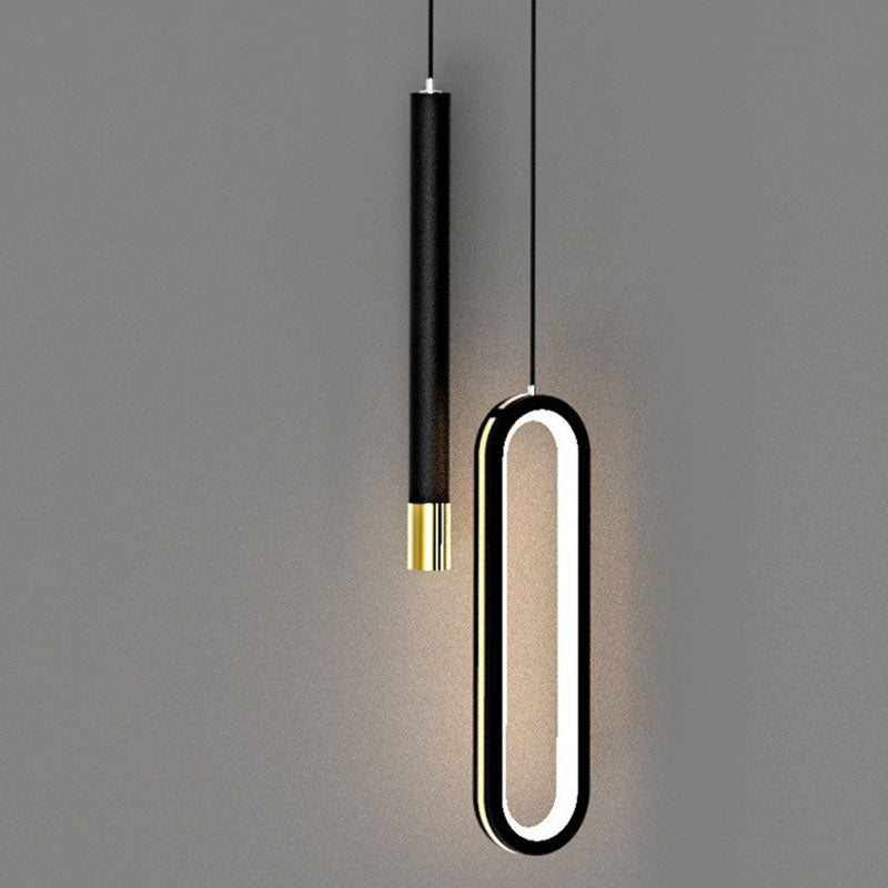 Chic Modern Minimalist Elliptical LED Pendant Light in Iron, Aluminum & Acrylic - Perfect for Bedroom