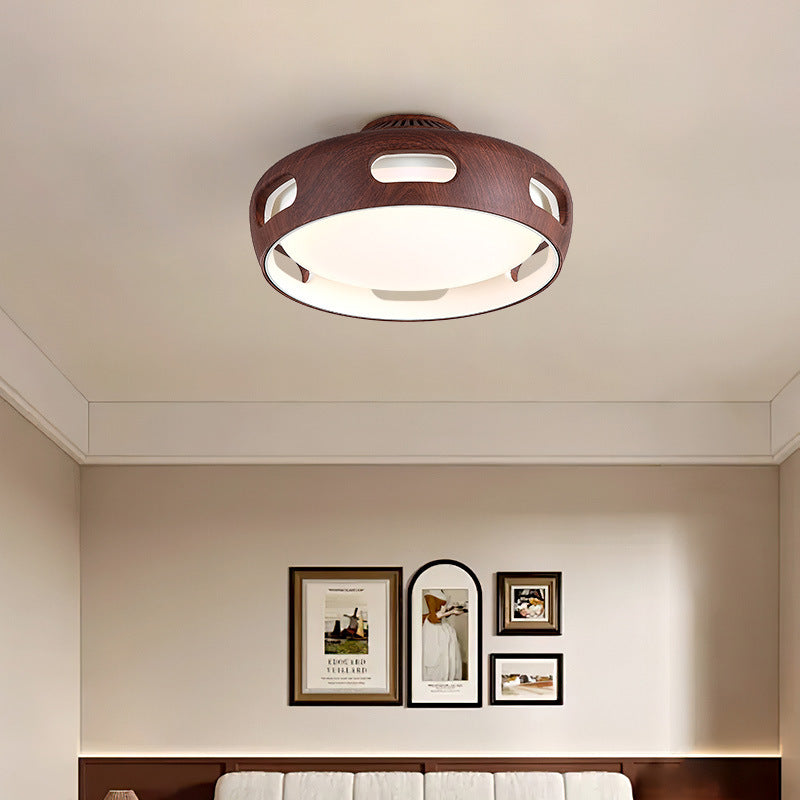 Nordic Contemporary Round Bladeless Ceiling Fan Light with PC Acrylic LED, Semi-Flush Mount for Bedroom