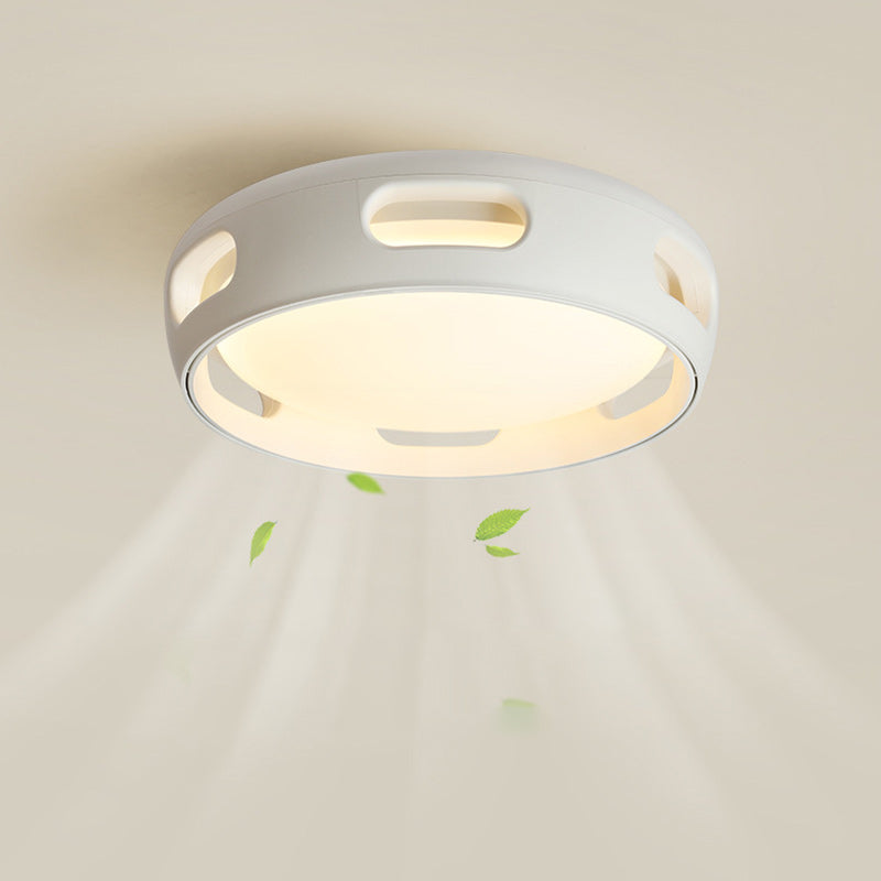 Nordic Contemporary Round Bladeless Ceiling Fan Light with PC Acrylic LED, Semi-Flush Mount for Bedroom