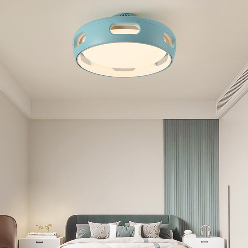 Nordic Contemporary Round Bladeless Ceiling Fan Light with PC Acrylic LED, Semi-Flush Mount for Bedroom
