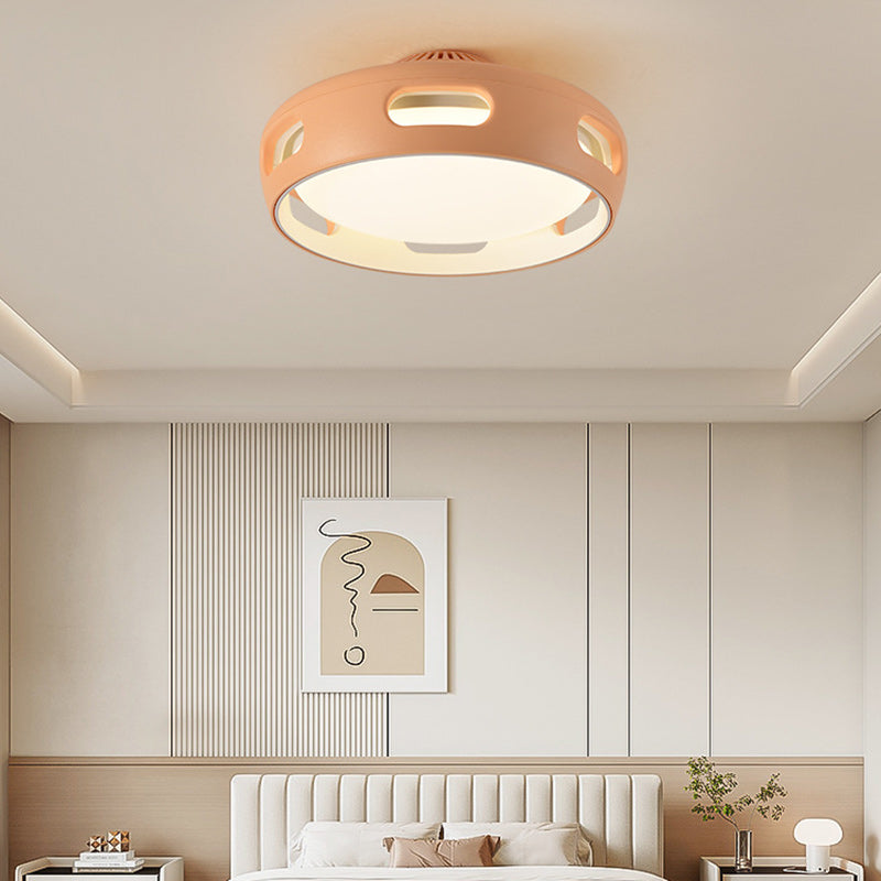 Nordic Contemporary Round Bladeless Ceiling Fan Light with PC Acrylic LED, Semi-Flush Mount for Bedroom