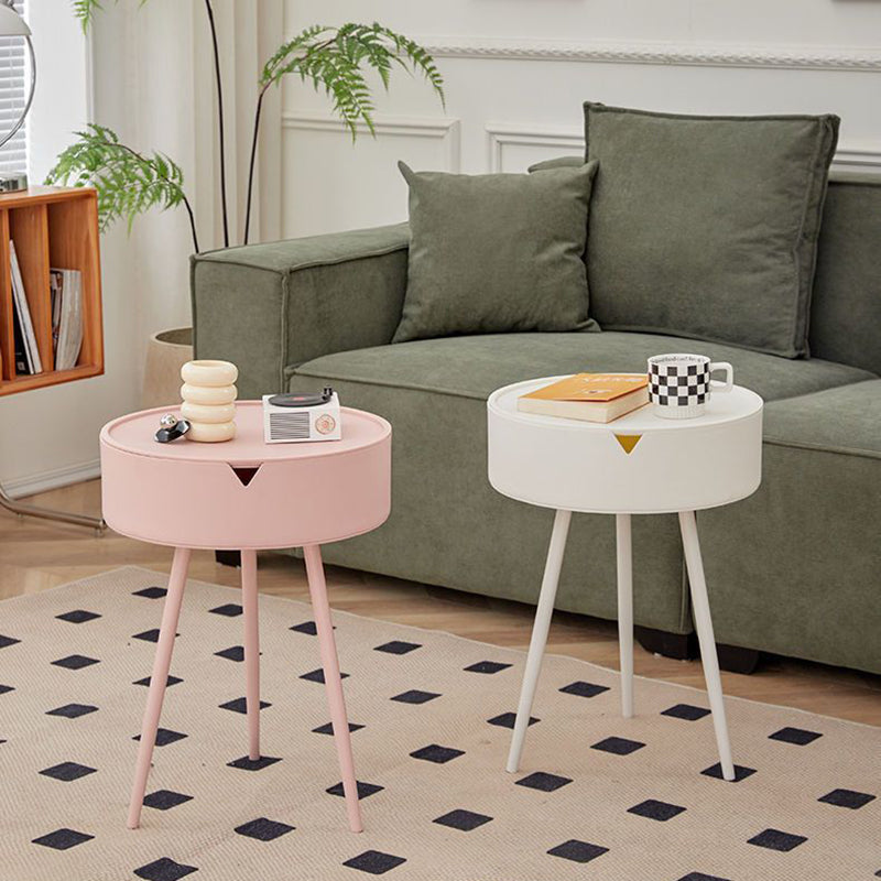 Modern Minimalist Round PP and Stainless Steel Side Table with a 3-Leg Base for Living Room