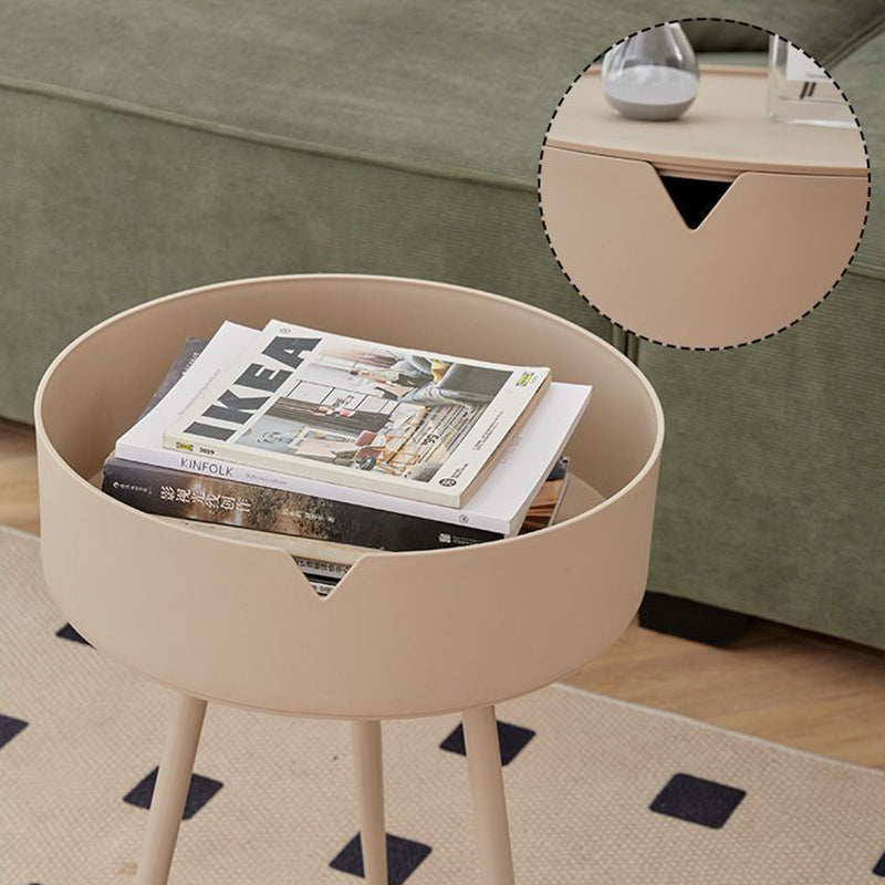 Modern Minimalist Round PP and Stainless Steel Side Table with a 3-Leg Base for Living Room