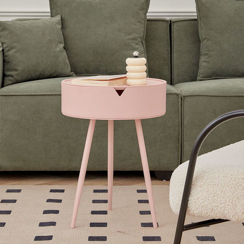Modern Minimalist Round PP and Stainless Steel Side Table with a 3-Leg Base for Living Room