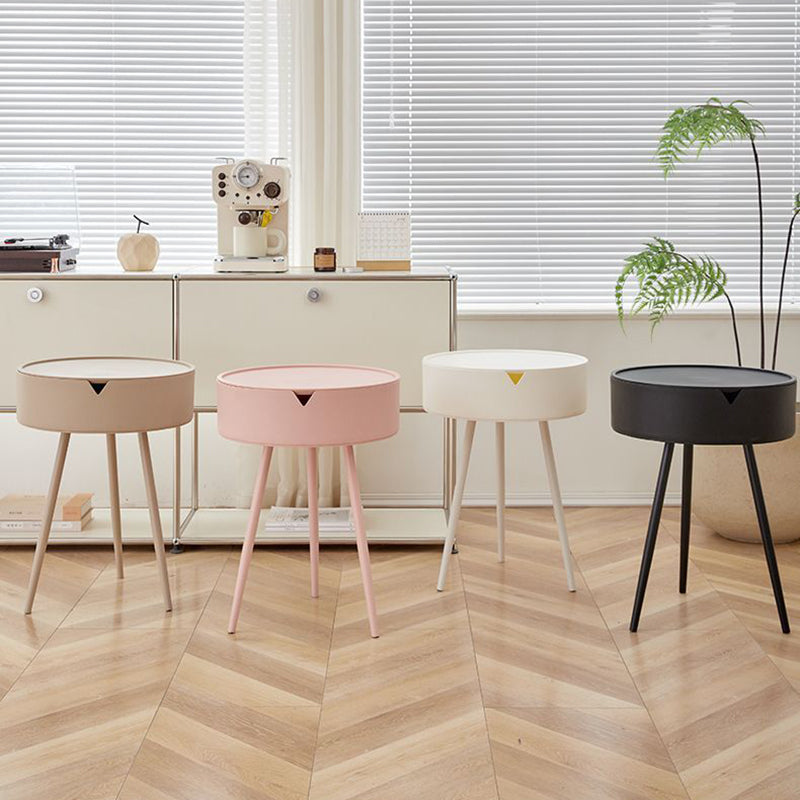 Modern Minimalist Round PP and Stainless Steel Side Table with a 3-Leg Base for Living Room