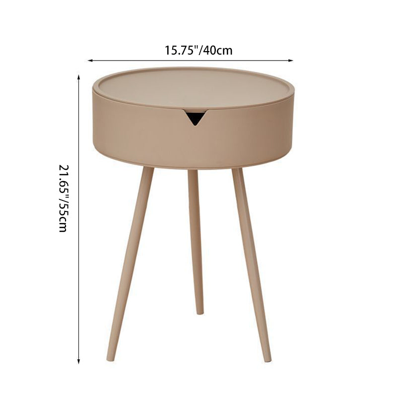 Modern Minimalist Round PP and Stainless Steel Side Table with a 3-Leg Base for Living Room