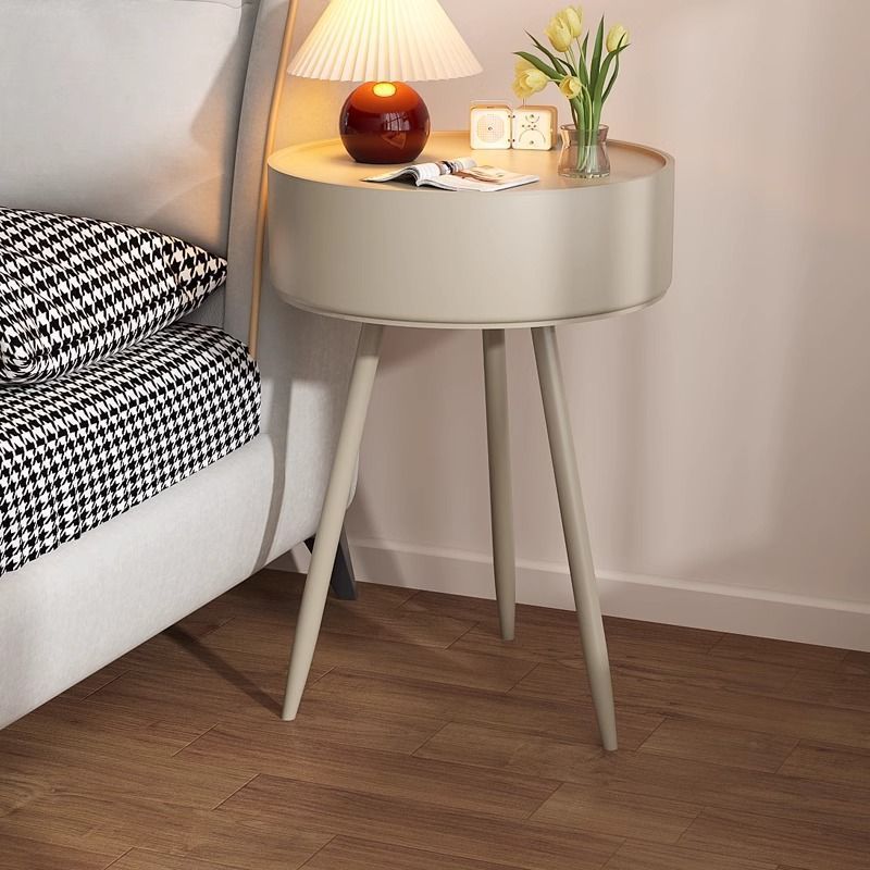 Modern Minimalist Round PP and Stainless Steel Side Table with a 3-Leg Base for Living Room