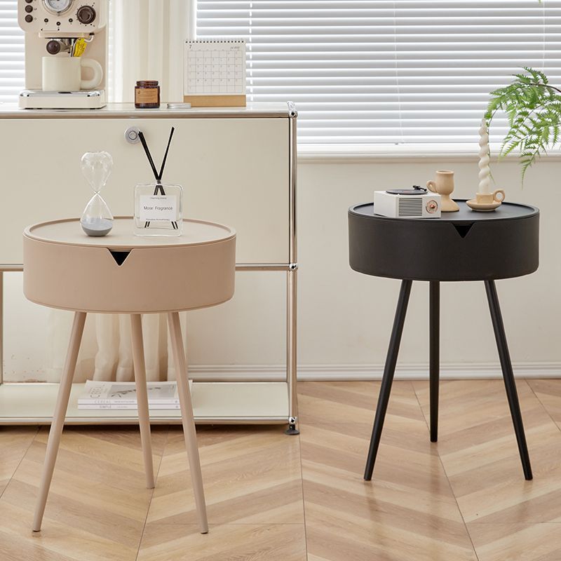 Modern Minimalist Round PP and Stainless Steel Side Table with a 3-Leg Base for Living Room