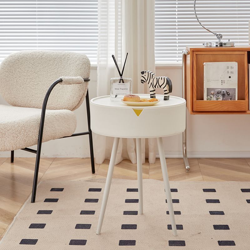 Modern Minimalist Round PP and Stainless Steel Side Table with a 3-Leg Base for Living Room
