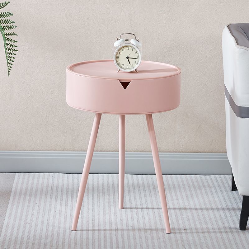 Modern Minimalist Round PP and Stainless Steel Side Table with a 3-Leg Base for Living Room