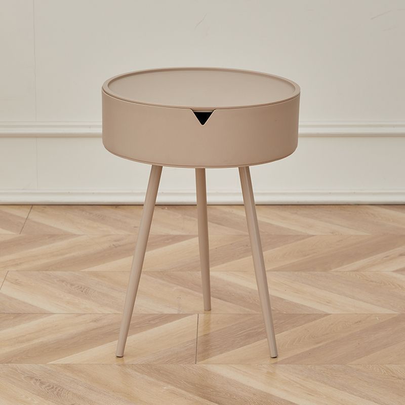 Modern Minimalist Round PP and Stainless Steel Side Table with a 3-Leg Base for Living Room